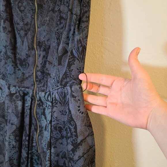 Cue Australia A-Line Dress Zip Front Sleeveless Pockets Navy Jacquard AU 8/ US 6 - Picture 6 of 11